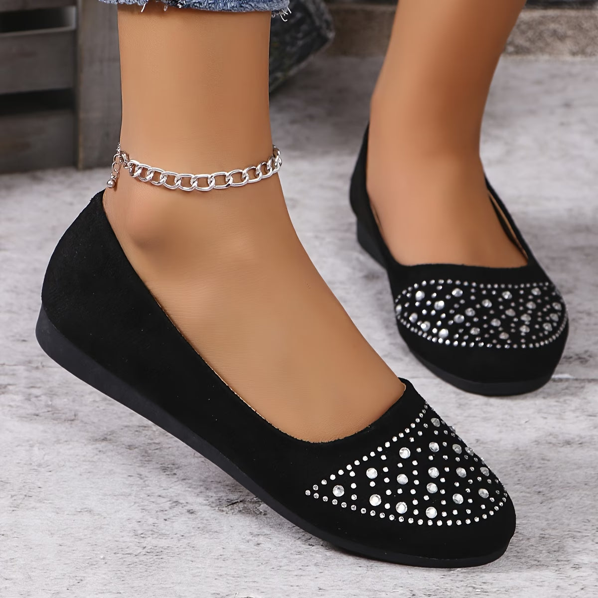 Velvet Ballet Flats with Rhinestones – Size 43