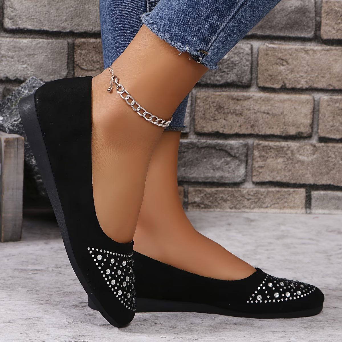 Velvet Ballet Flats with Rhinestones – Size 43