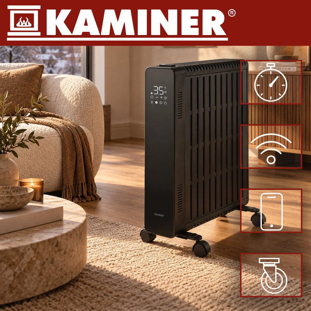 KAMINER Arvell 2500W nutikas WiFi-õliradiaator – rakendusega juhitav elektrisoojendi