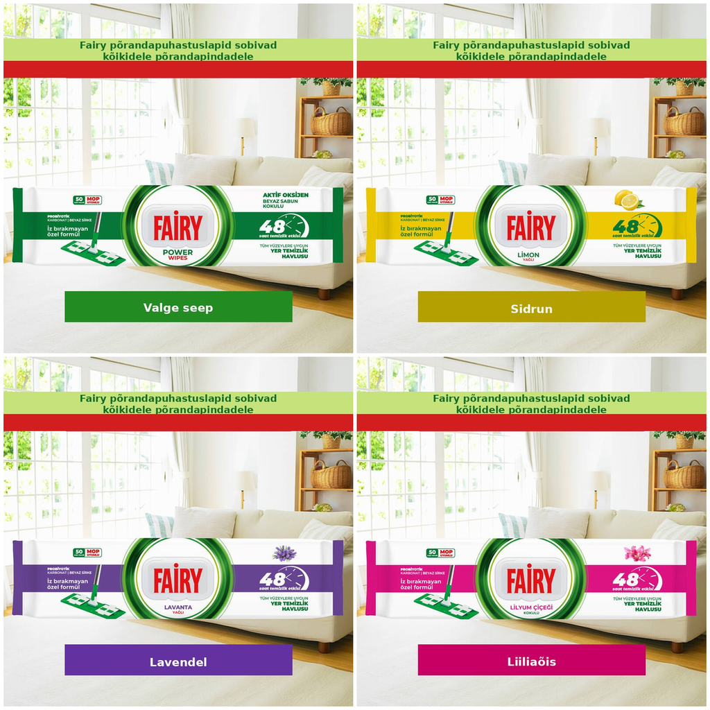 Fairy Power Wipes – põrandapuhastuslapid, 50 tk pakis