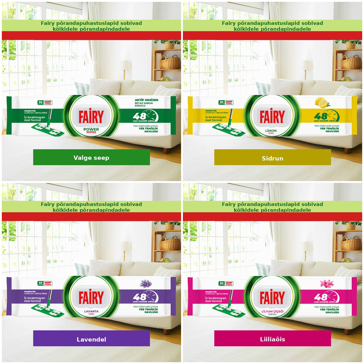 Fairy Power Wipes – põrandapuhastuslapid, 50 tk pakis