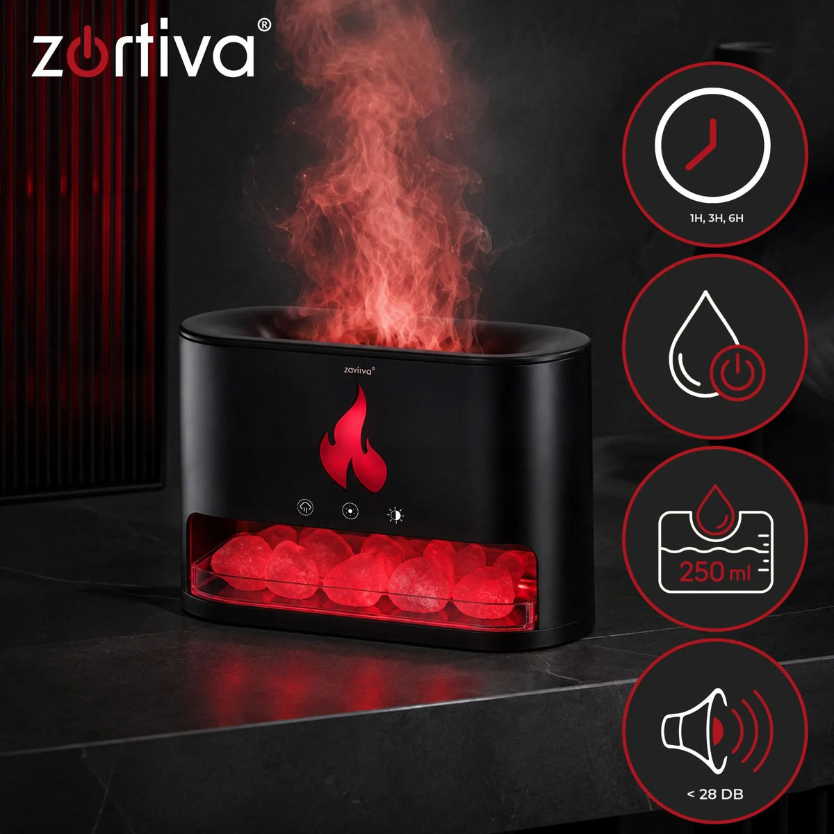 ZORTIVA 250 ml ultraheli-aroomihajuti kaminatule efektiga 