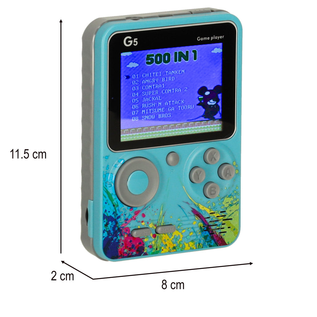 Retro kaasaskantav mängukonsool 500 mänguga – sinine, 3-tolline LCD