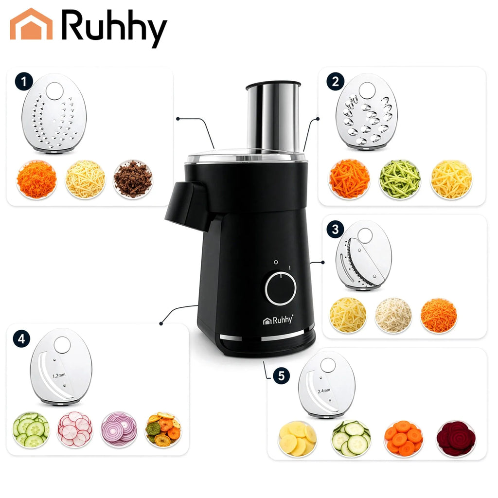 RUHHY Electric Vegetable Chopper & Grater - 200W Multi Slicer with 5 Discs