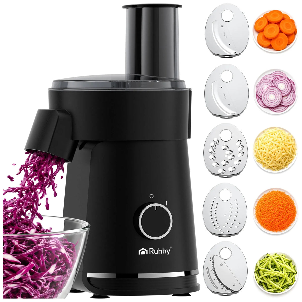 RUHHY Electric Vegetable Chopper & Grater - 200W Multi Slicer with 5 Discs