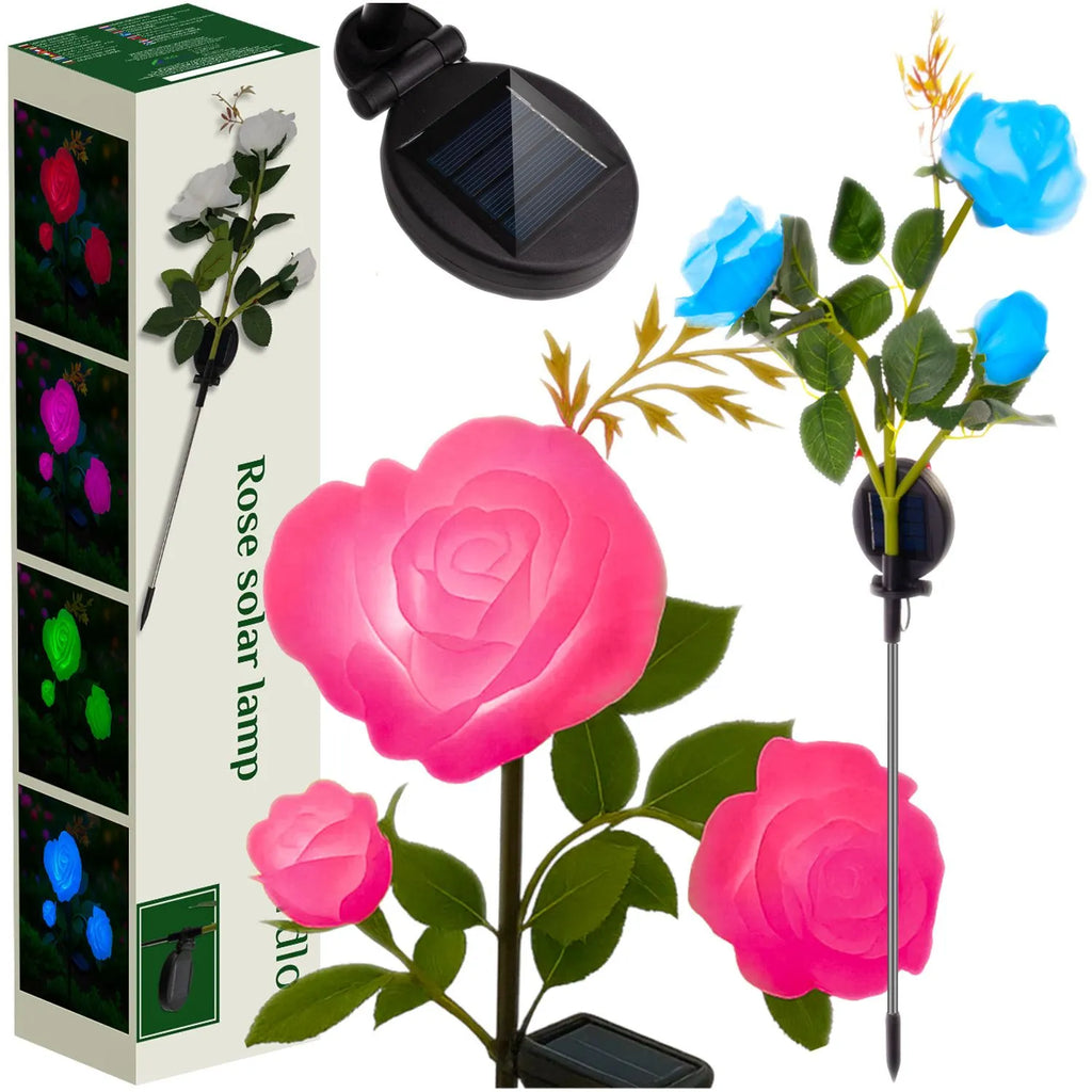 Gardlov Solar Rose LED Garden Lamp – 3 Artificial Flowers, Multicolour