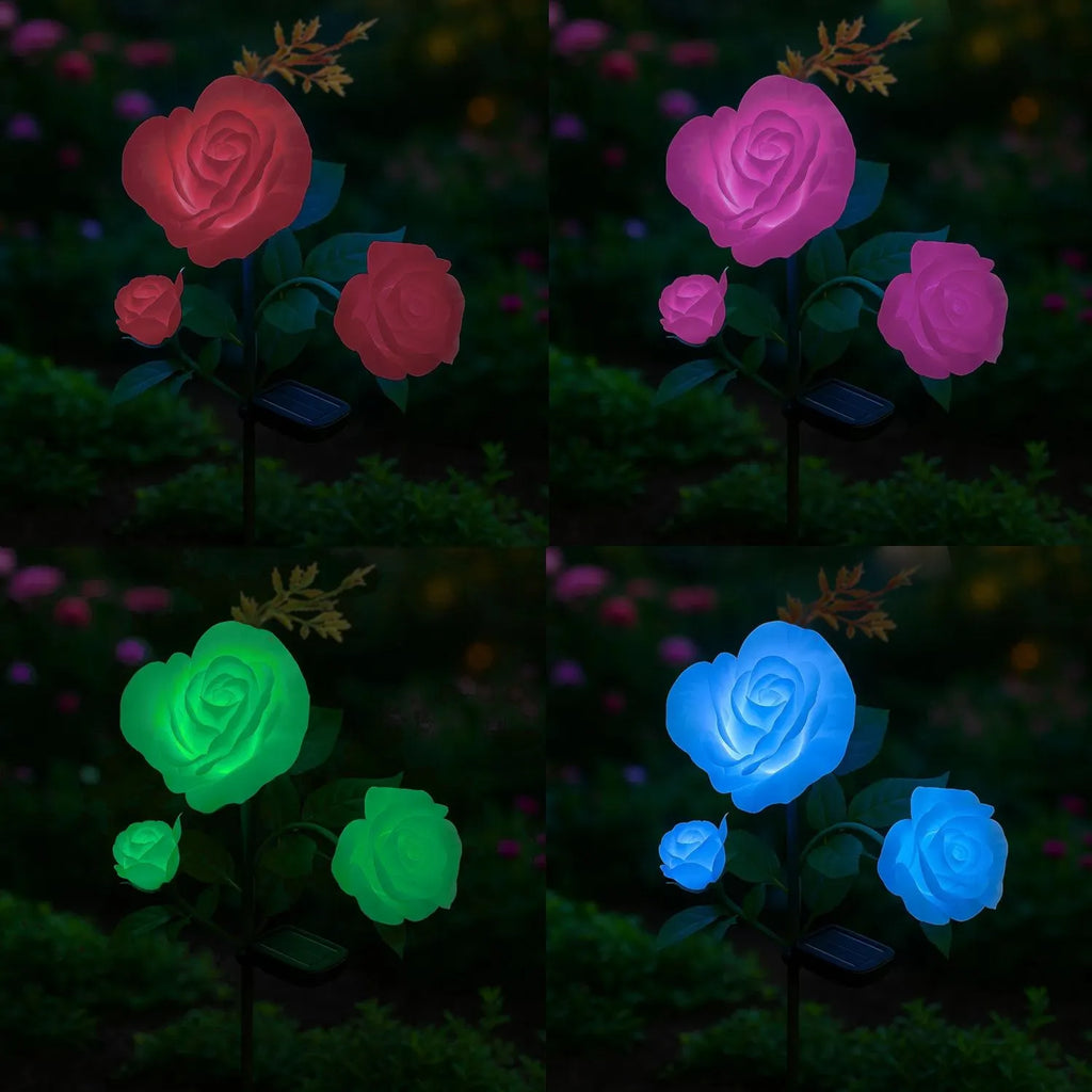 Gardlov Solar Rose LED Garden Lamp – 3 Artificial Flowers, Multicolour