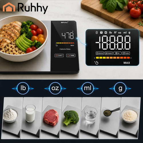 Ruhhy Bluetooth köögikaal 5kg LCD – kalorite ja toitainete jälgimine