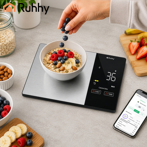 Ruhhy Bluetooth köögikaal 5kg LCD – kalorite ja toitainete jälgimine