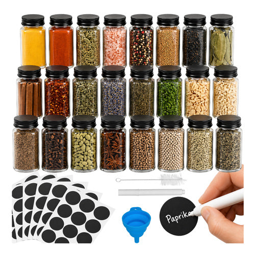 Ruhhy Glass Spice Jars Set of 24 with Labels (Pre-Order)