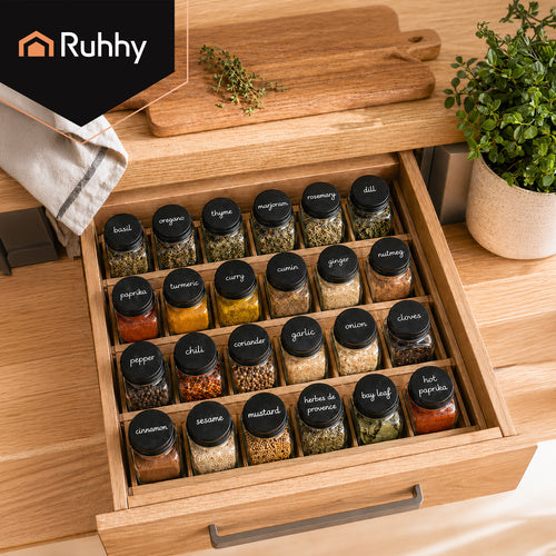 Ruhhy Glass Spice Jars Set of 24 with Labels (Pre-Order)